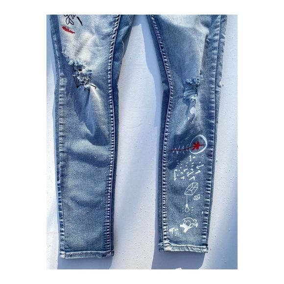 Revamped High Rise Jeans Skinny Distressed Painted - Picture 6 of 8